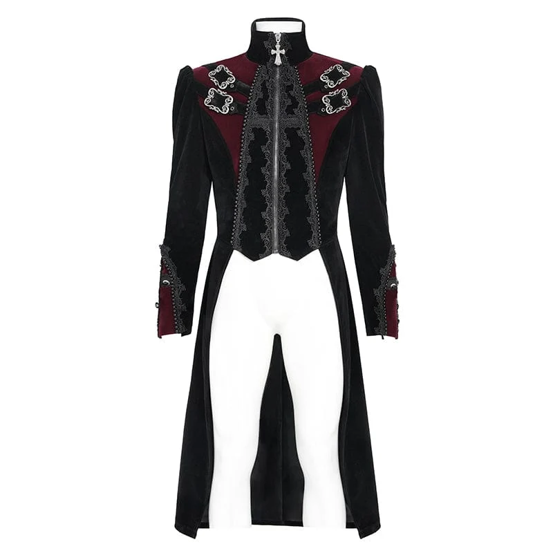Schwarze Gothic-Jacke für Herren mit Perlenbesatz, Schnallenriemen und Reißverschluss