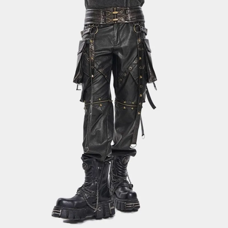 Punk-Nieten-Gürtel für Herren mit Riemen und Taschen, Bronze