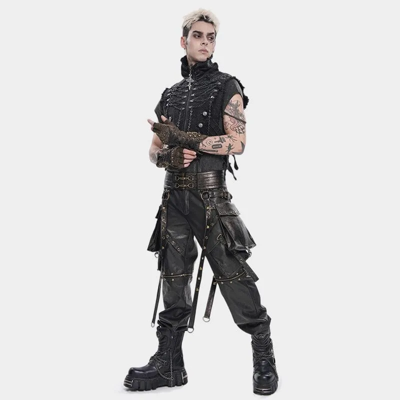 Punk-Nieten-Gürtel für Herren mit Riemen und Taschen, Bronze