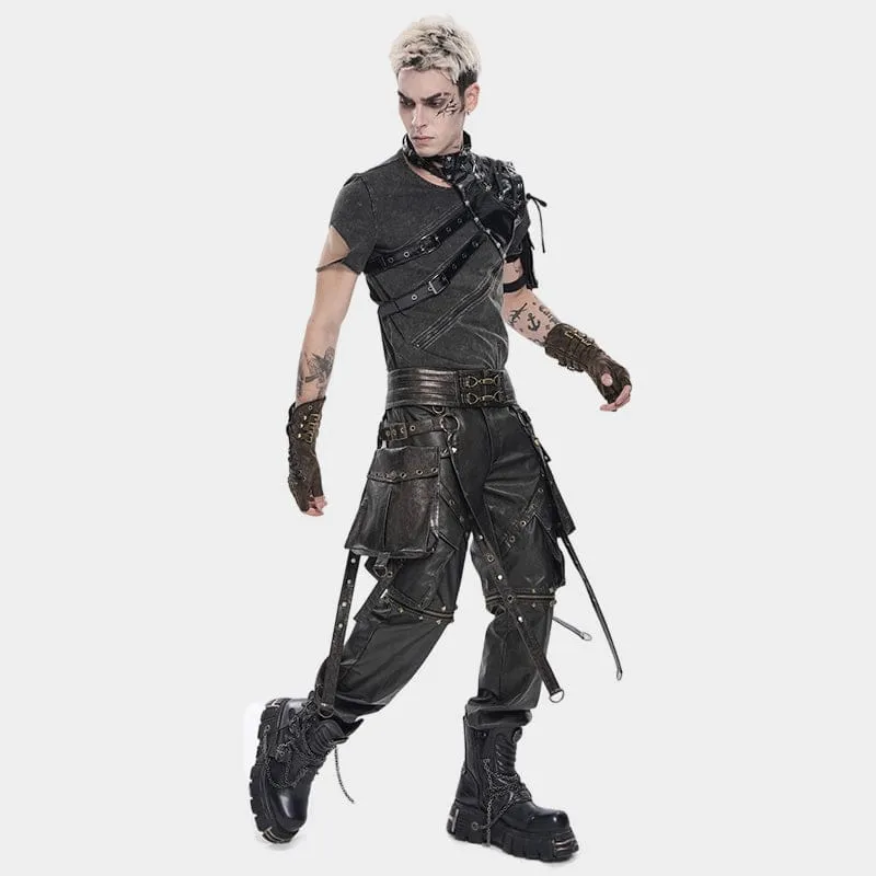 Punk-Nieten-Gürtel für Herren mit Riemen und Taschen, Bronze