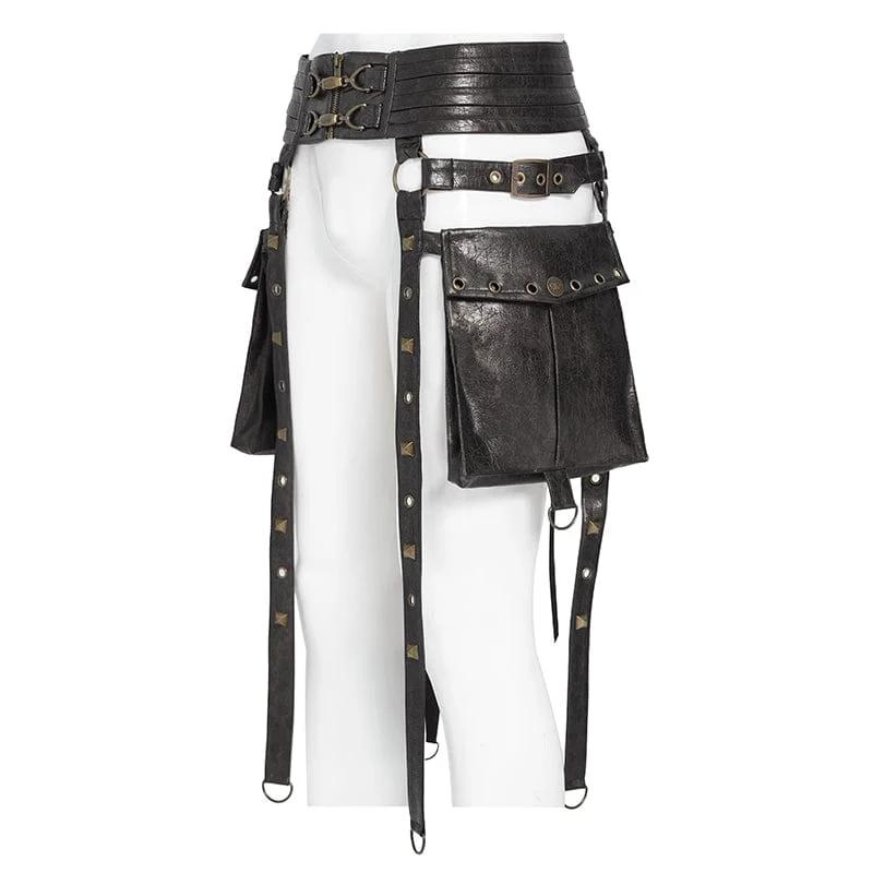 Punk-Nieten-Gürtel für Herren mit Riemen und Taschen, Bronze