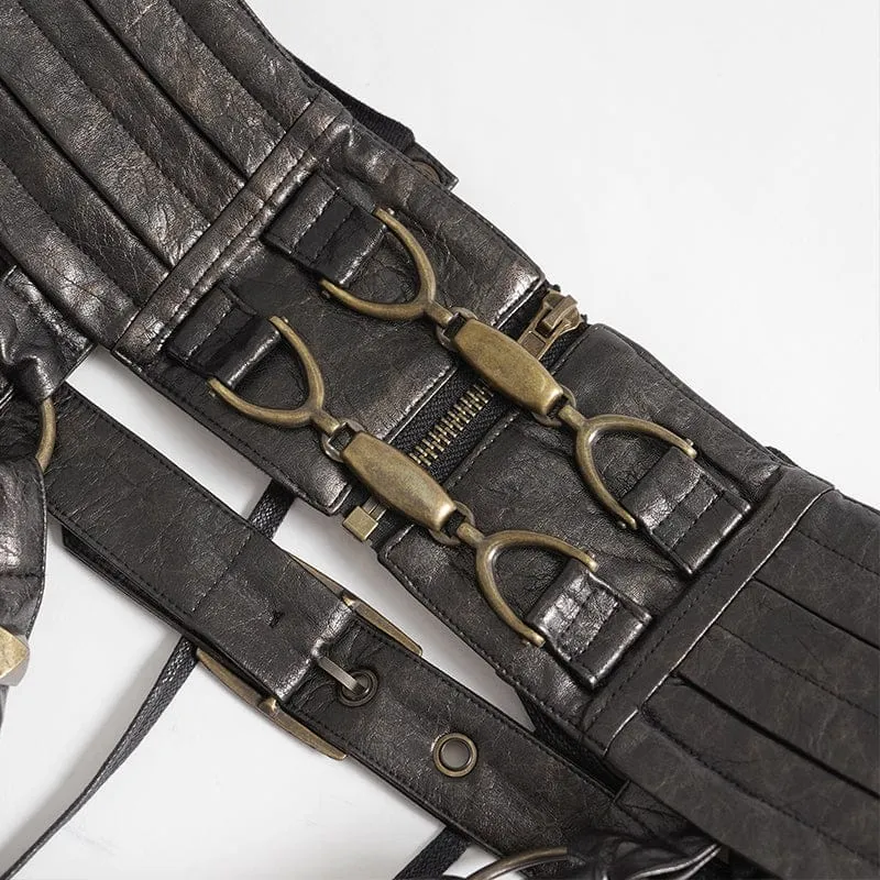 Punk-Nieten-Gürtel für Herren mit Riemen und Taschen, Bronze