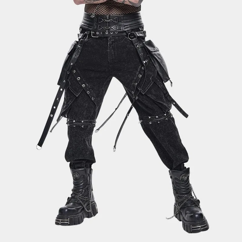 Punk-Nieten-Gürtel für Herren mit Taschen, schwarz