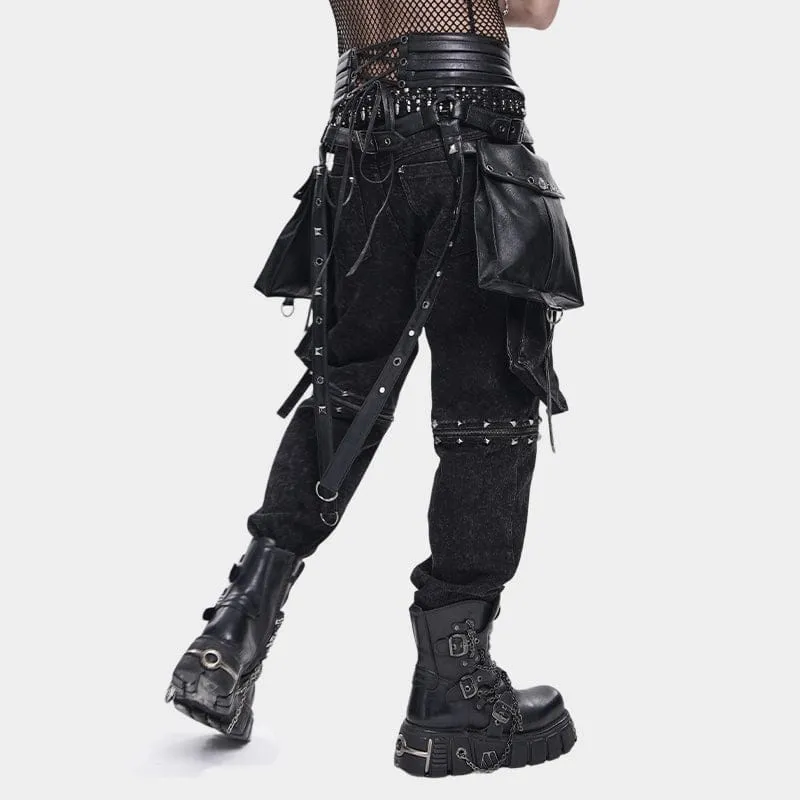 Punk-Nieten-Gürtel für Herren mit Taschen, schwarz