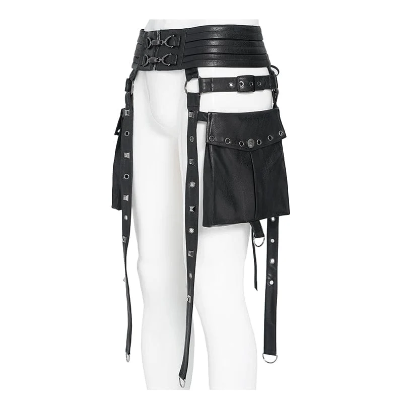 Punk-Nieten-Gürtel für Herren mit Taschen, schwarz