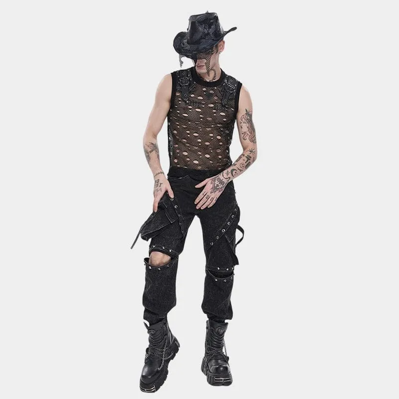 Punk-Mesh-Patchwork-Hut für Herren im Used-Look