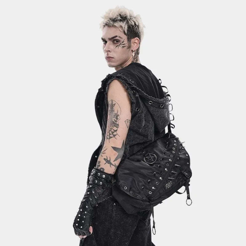 Punk-Tasche für Herren mit Pentagramm-Ösen und Nieten