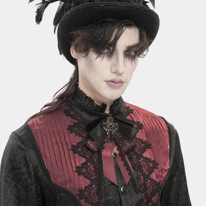 Gothic-Halskette für Herren mit Kreuz und Schleife, schwarz-rot