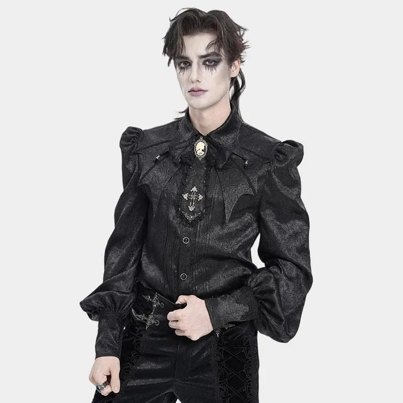 Gothic-Halskette für Herren mit Kreuzspitze und Rüschen, Schwarz