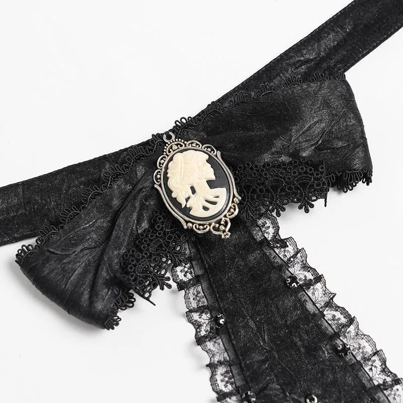 Gothic-Halskette für Herren mit Kreuzspitze und Rüschen, Schwarz