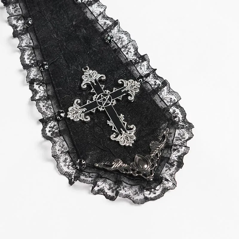Gothic-Halskette für Herren mit Kreuzspitze und Rüschen, Schwarz