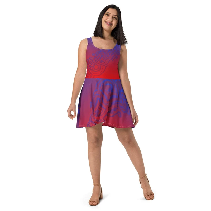 Radiant Red & Blue Skater Dress