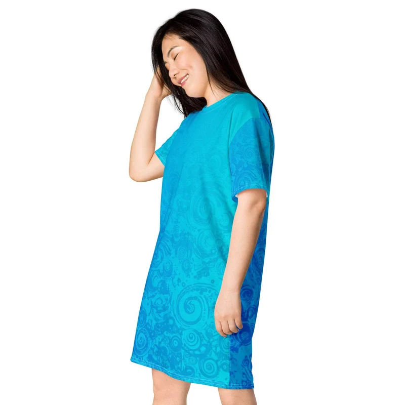 Cyan Vortex T-shirt Dress