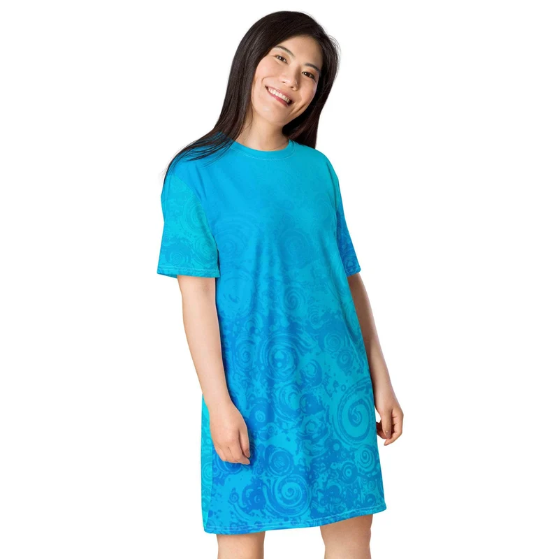 Cyan Vortex T-shirt Dress