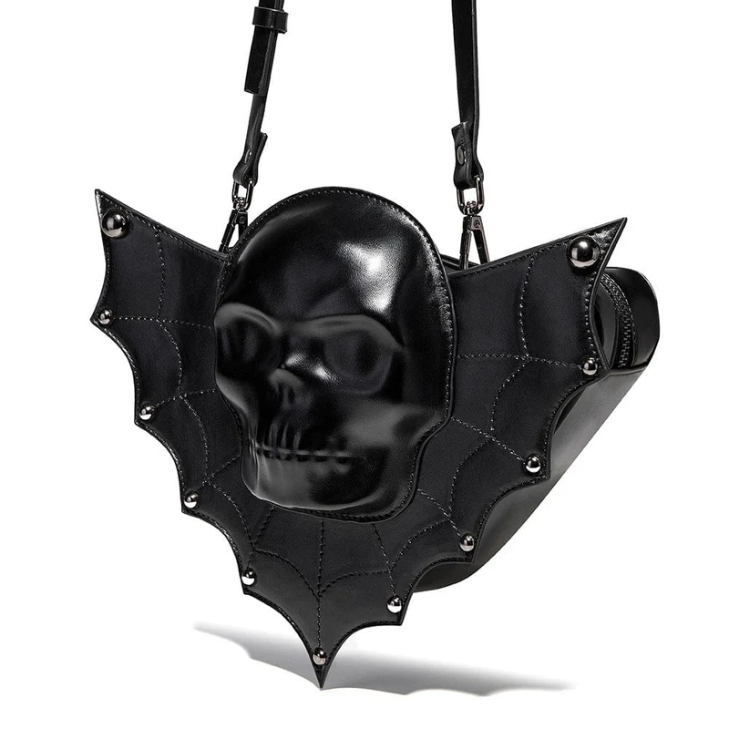 Gothic-Tasche für Damen mit Fledermausflügel-Totenkopf-Motiv