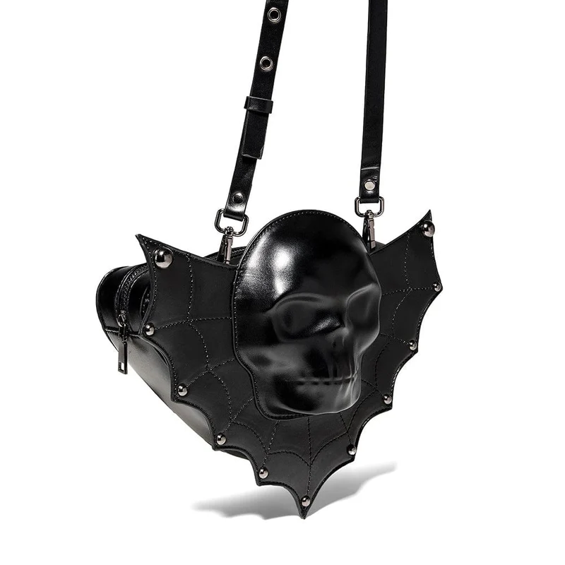 Gothic-Tasche für Damen mit Fledermausflügel-Totenkopf-Motiv