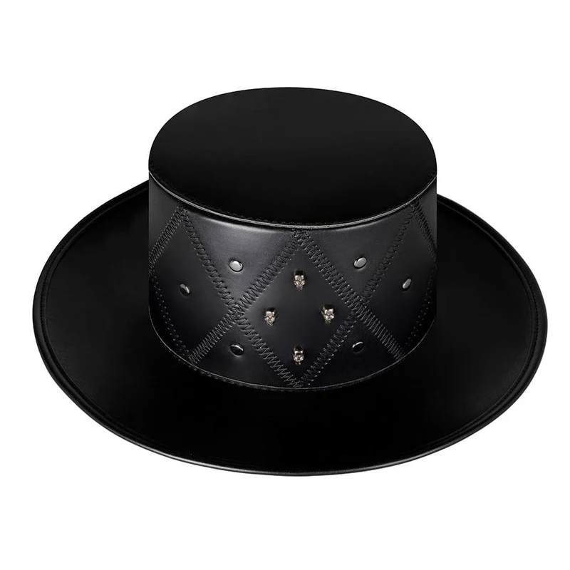 Unisex Punk Zylinder mit geometrischem Muster und Kreuzstich