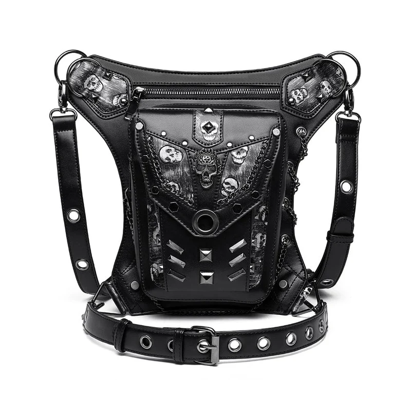Unisex Punk Totenkopf-Ketten-Bauchtasche