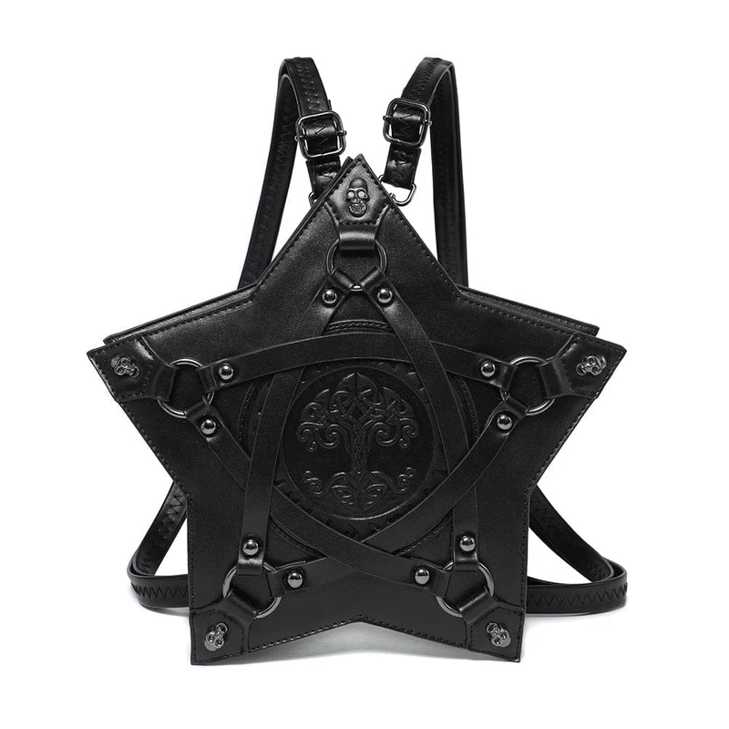 Gothic-Tasche für Damen mit Totenkopf, Nieten und Pentagramm
