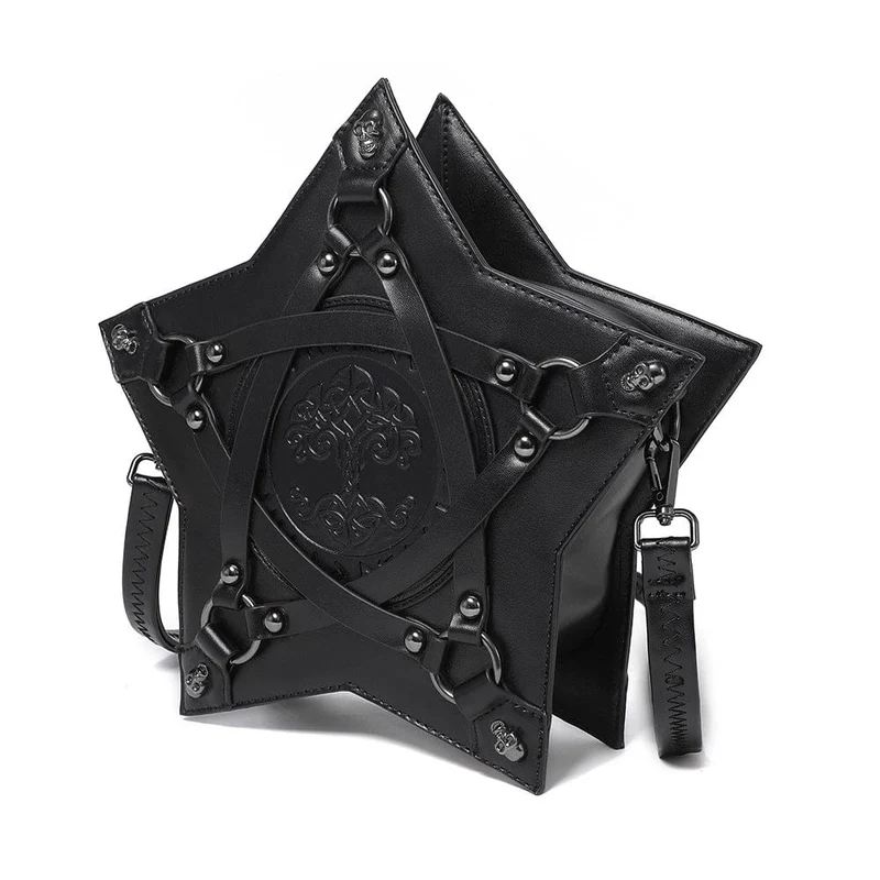 Gothic-Tasche für Damen mit Totenkopf, Nieten und Pentagramm