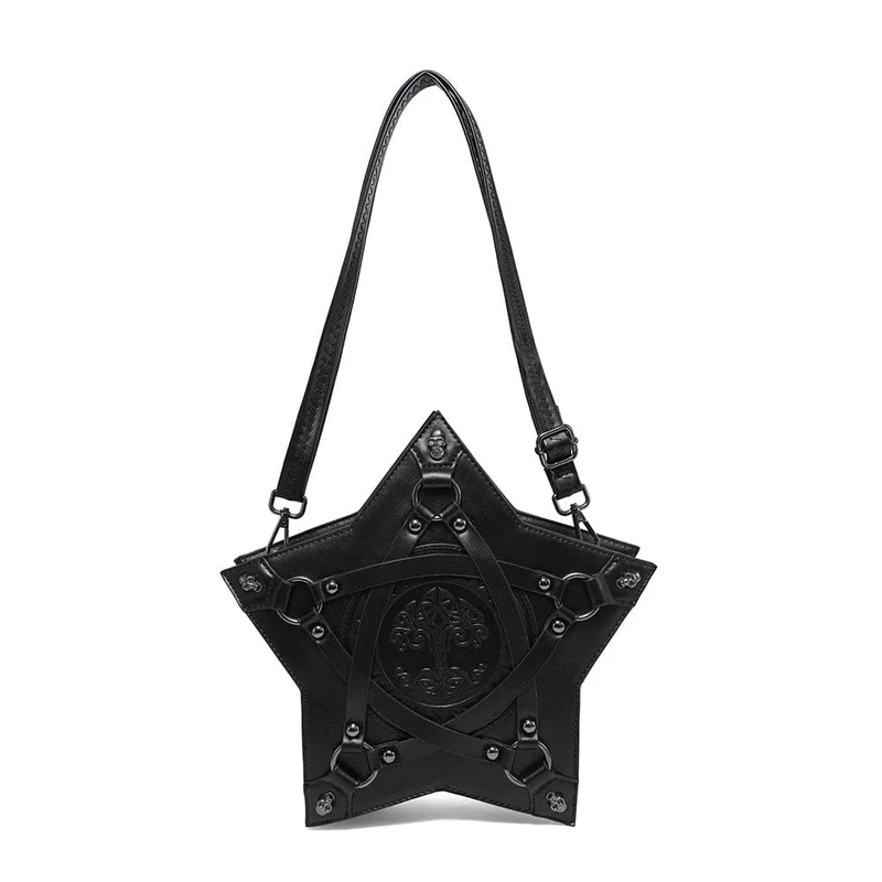 Gothic-Tasche für Damen mit Totenkopf, Nieten und Pentagramm