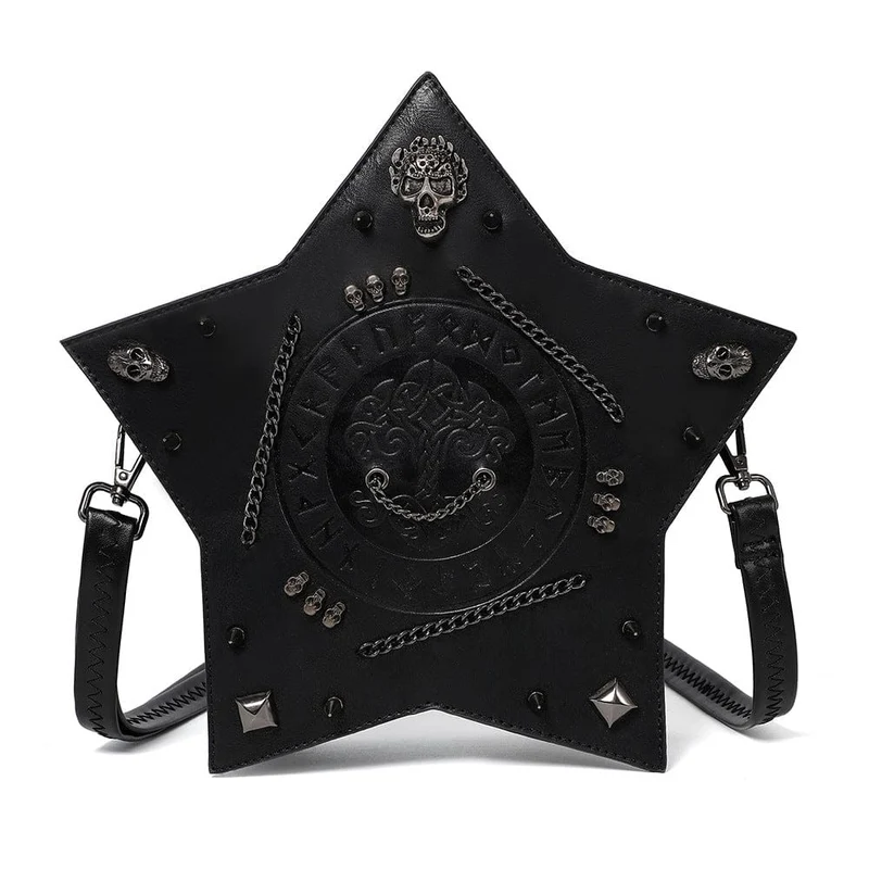 Gothic-Tasche für Damen mit Totenkopf, Nieten und Pentagramm