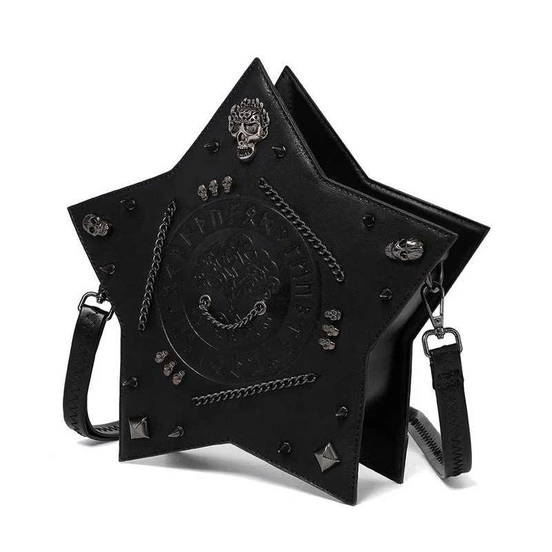 Gothic-Tasche für Damen mit Totenkopf, Nieten und Pentagramm