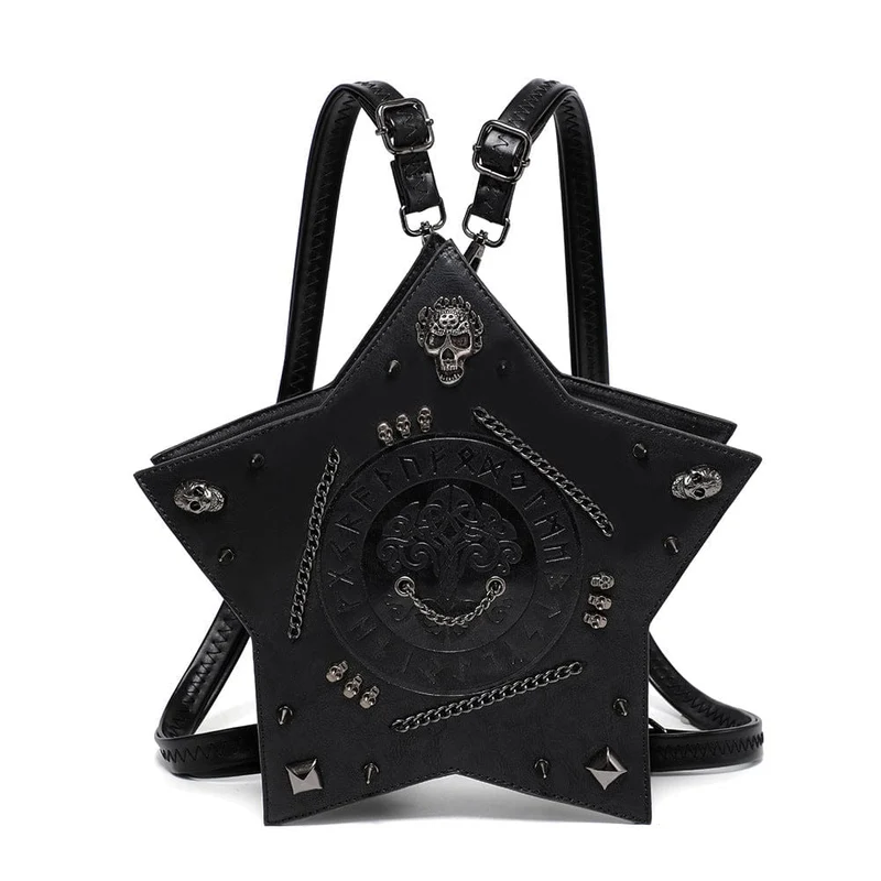 Gothic-Tasche für Damen mit Totenkopf, Nieten und Pentagramm