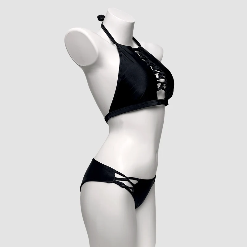 Zweiteiliger Grunge-Bikini mit Neckholder und Cut-outs für Damen