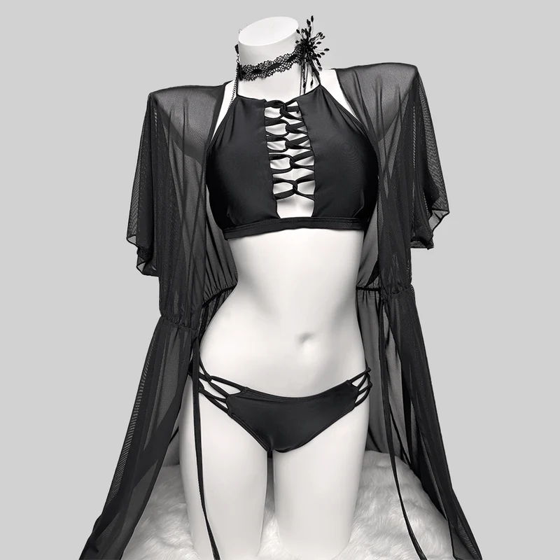 Zweiteiliger Grunge-Bikini mit Neckholder und Cut-outs für Damen