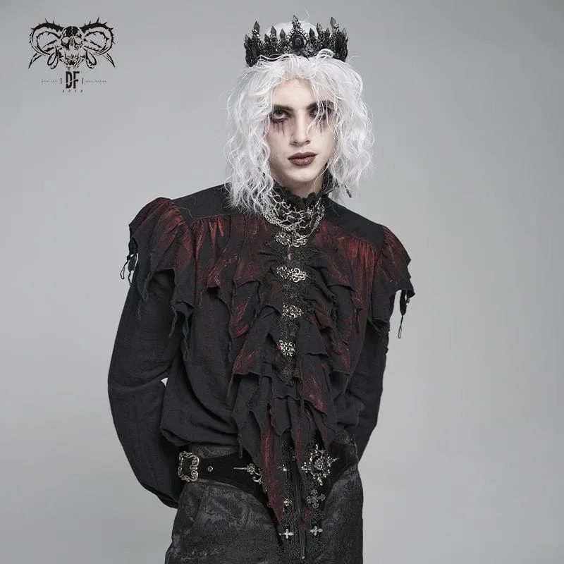 Gothic-Hemd mit Rüschen und tiefem Stehkragen für Herren
