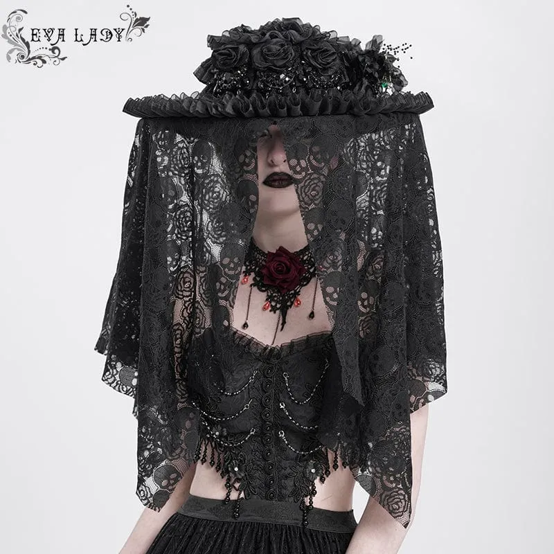 Gothic Rose Rüschen Totenkopf Mesh Hut für Damen