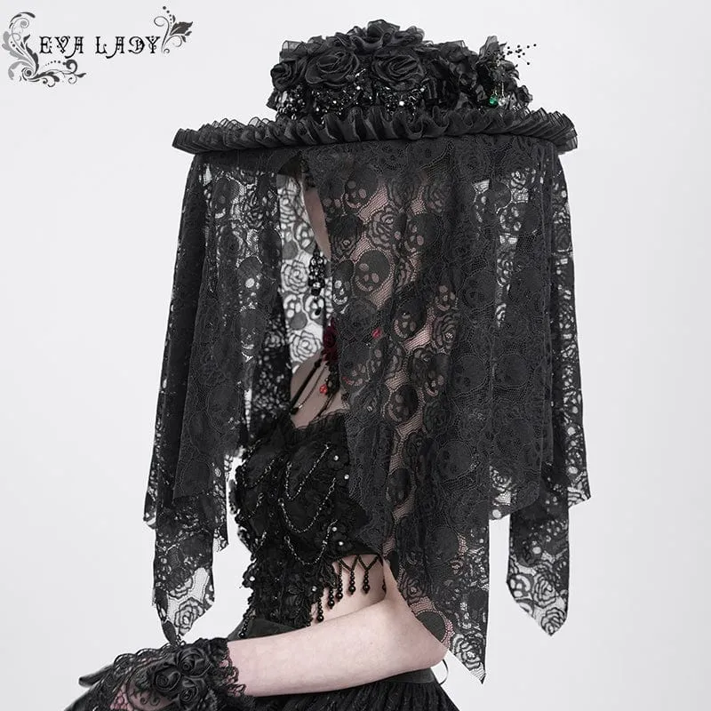 Gothic Rose Rüschen Totenkopf Mesh Hut für Damen