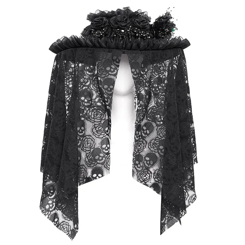 Gothic Rose Rüschen Totenkopf Mesh Hut für Damen