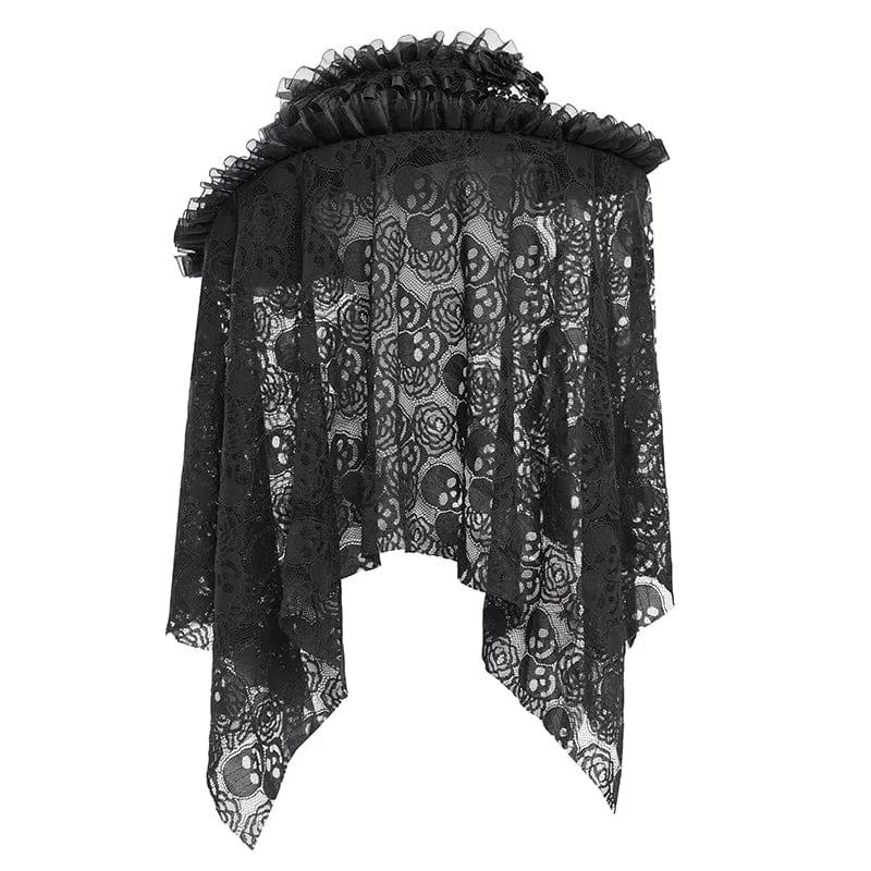 Gothic Rose Rüschen Totenkopf Mesh Hut für Damen