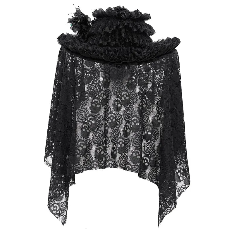 Gothic Rose Rüschen Totenkopf Mesh Hut für Damen