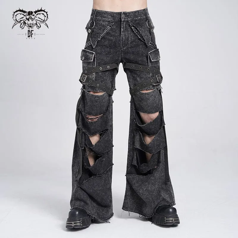 Punk-Hose im Used-Look mit großen Taschen und Kette für Herren