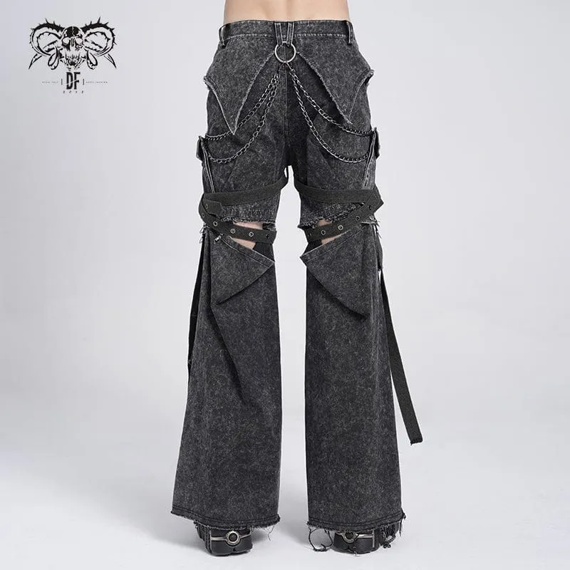 Punk-Hose im Used-Look mit großen Taschen und Kette für Herren