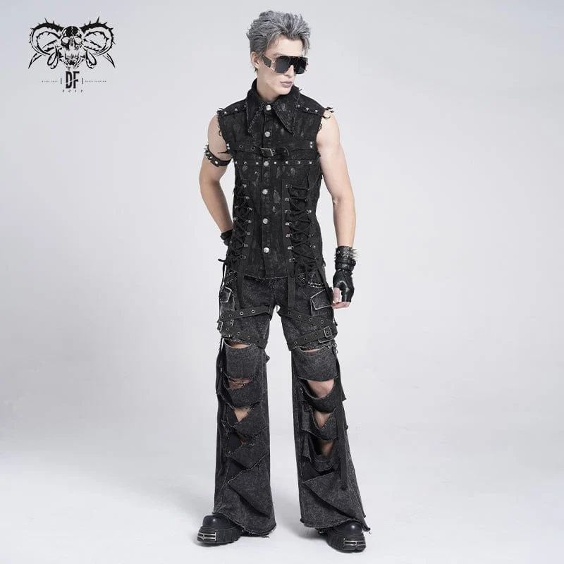 Punk-Hose im Used-Look mit großen Taschen und Kette für Herren