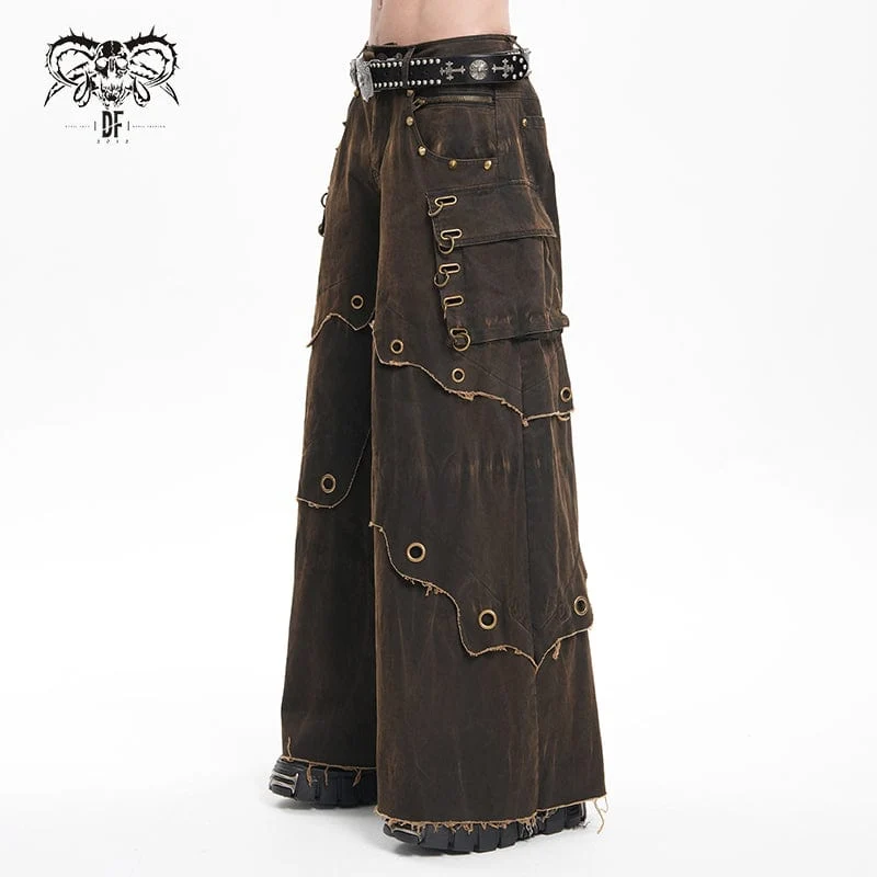 Herren Gothic Ösen Ringe Tasche Hose Kaffee