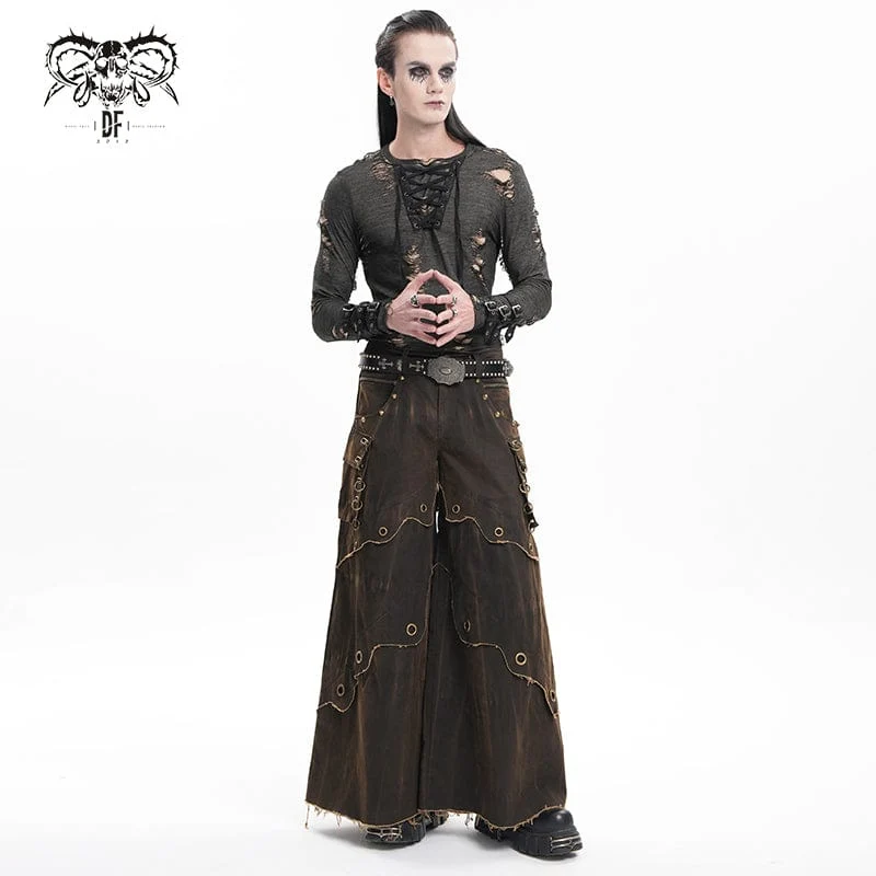 Herren Gothic Ösen Ringe Tasche Hose Kaffee