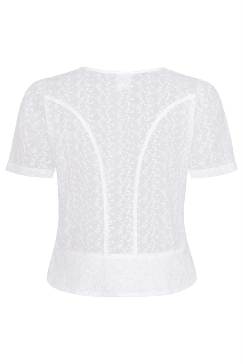 Trachten Miederbluse mit floralen Lochmuster kurz