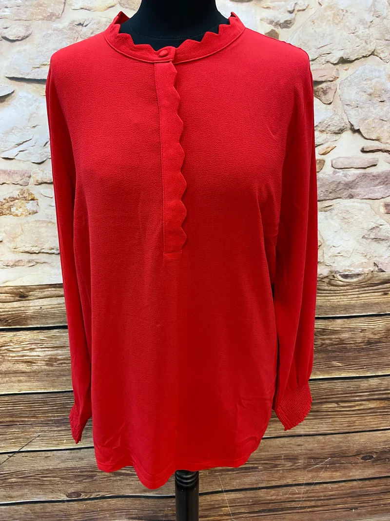 Vintage Bluse Rot Damen Gr. 44–46 – Elegante Schluppenbluse Retro Stil