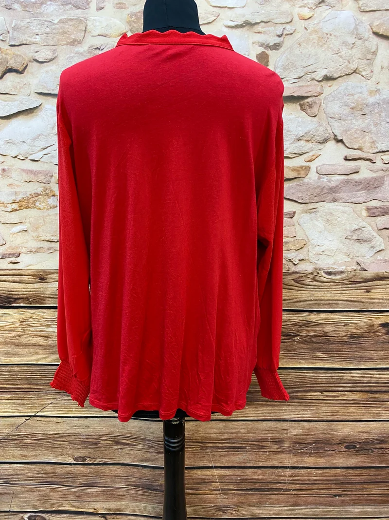 Vintage Bluse Rot Damen Gr. 44–46 – Elegante Schluppenbluse Retro Stil