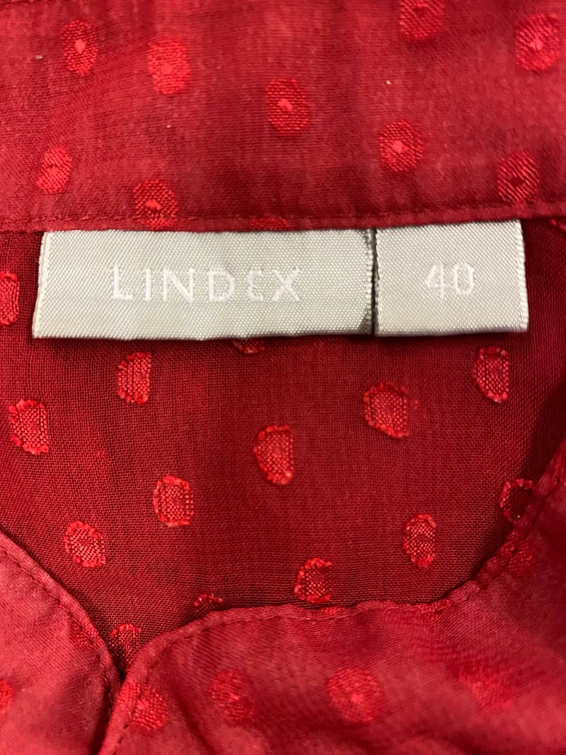 Vintage Rüschenbluse Rot Damen Gr. 40 – Transparente Bluse mit Punkten Retro Stil
