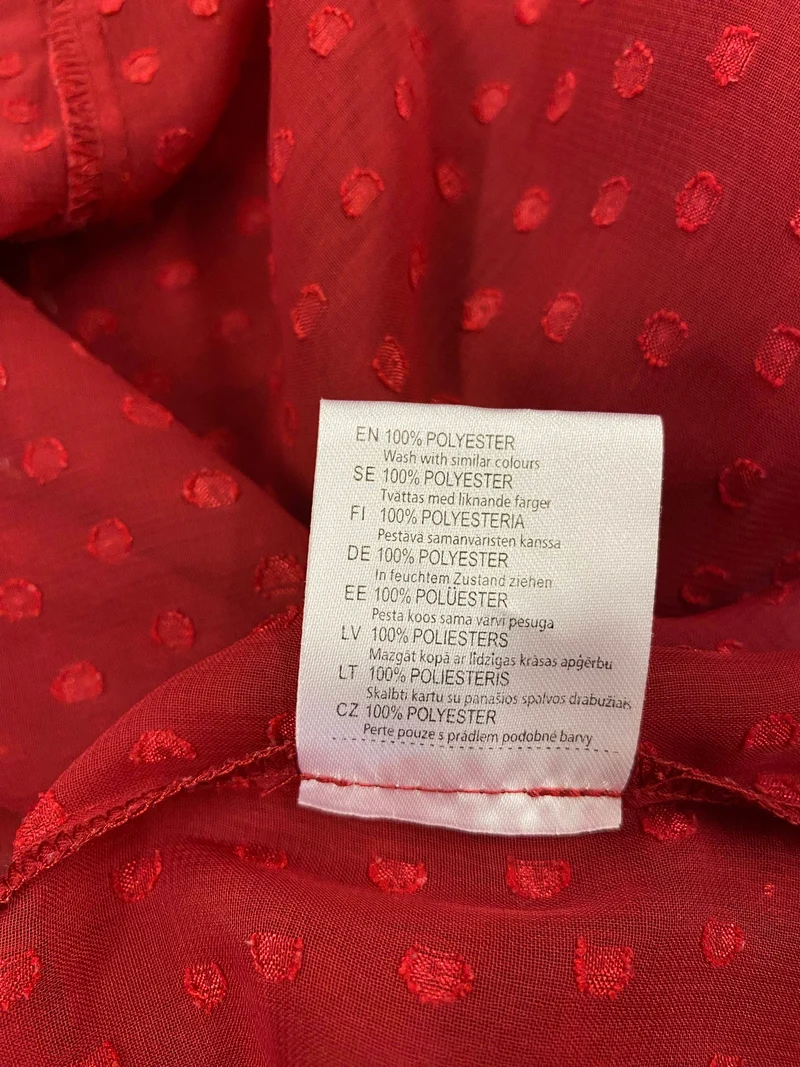 Vintage Rüschenbluse Rot Damen Gr. 40 – Transparente Bluse mit Punkten Retro Stil