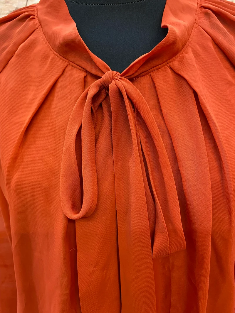 70er Jahre Vintage Schluppenbluse Orangerot Damen Gr. 36 – Retro Boho Bluse