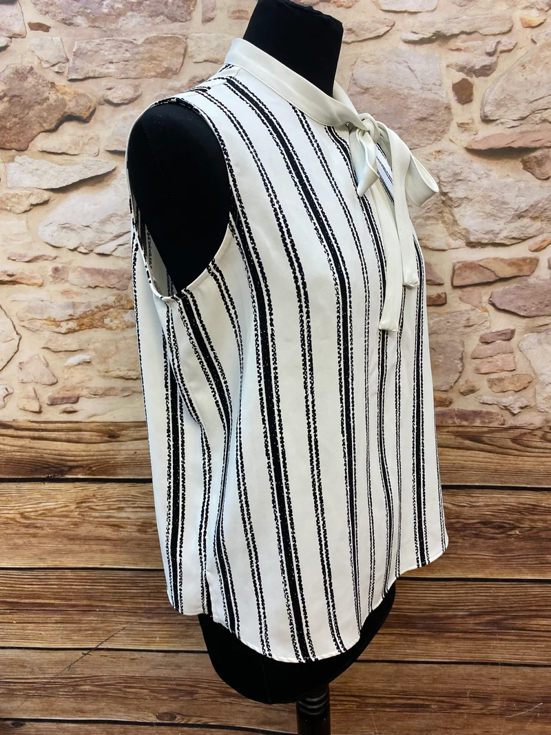 Vintage Schluppenbluse Schwarz Weiß Damen Gr. 40 – Elegante Streifenbluse M&S