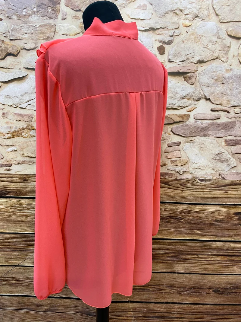 Vintage Schluppenbluse korallenrot Rüschen elegant Made in Italy Gr. L