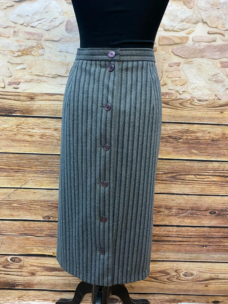Vintage Rock Hahnentritt grau schwarz Midi Knopfleiste Gr. 42
